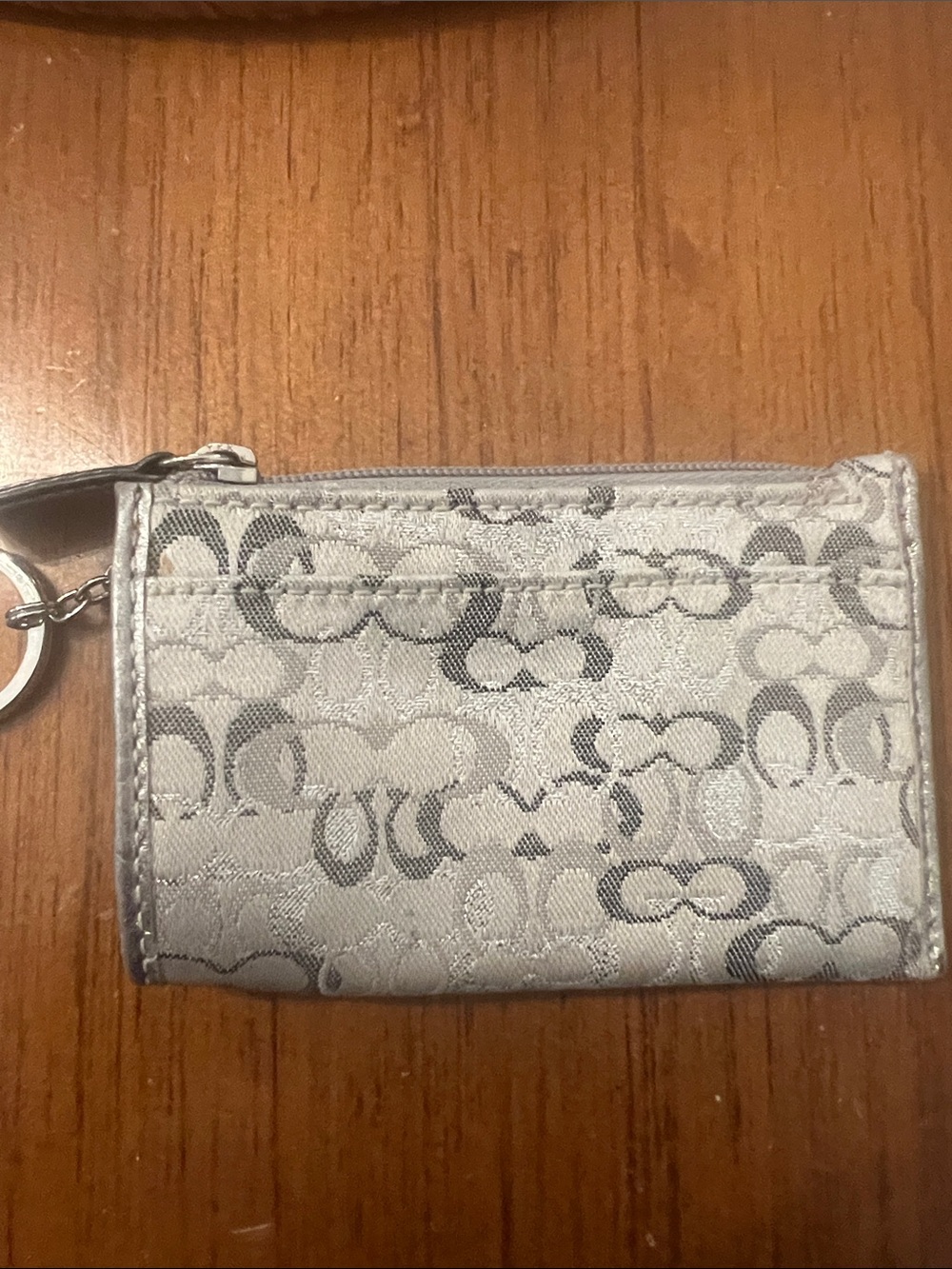 Coach Silver Gray Signature Card Case with Keyring
